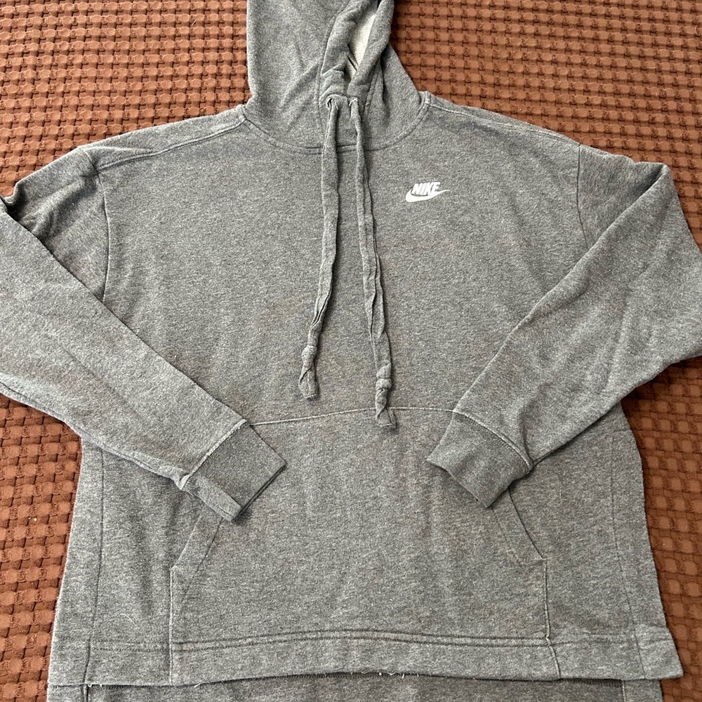 Nike Gym Vintage Hoodie Grey Heather - Side Slits Raw Hem - Size S